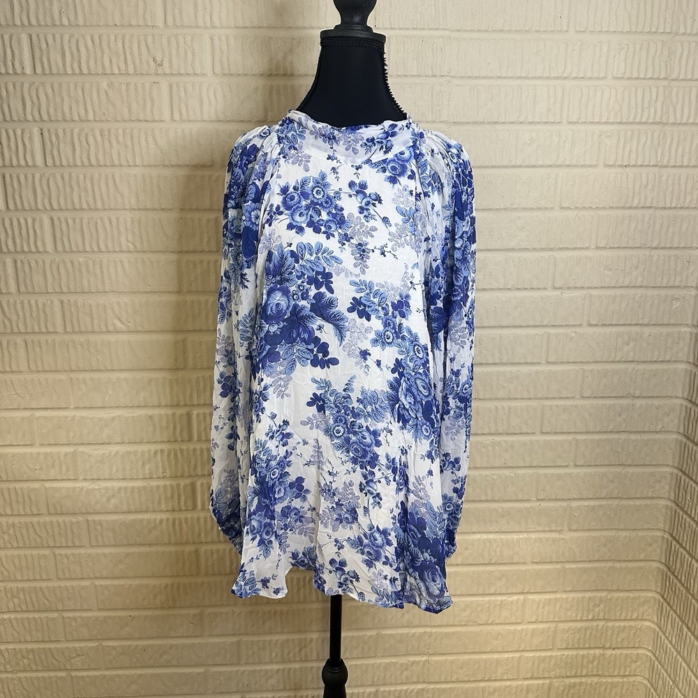 Maeve By Anthropologie Sheer Floral High Neck Tunic Blouse Sz 3X Open Back Flowy